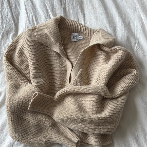 Princess Polly Cream V-Neck Sweater - Picture 1 of 9